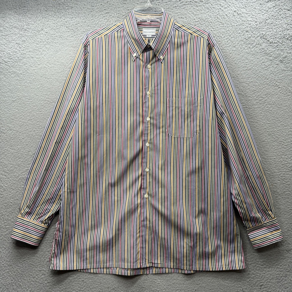 Maus & Hoffman Multicolor Textured Striped Button Down Shirt Cotton USA made L